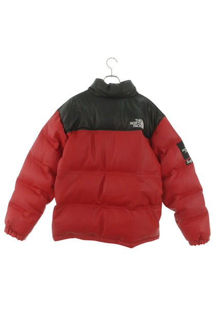 Supreme Leather Nuptse Jacket Black x Red Size L