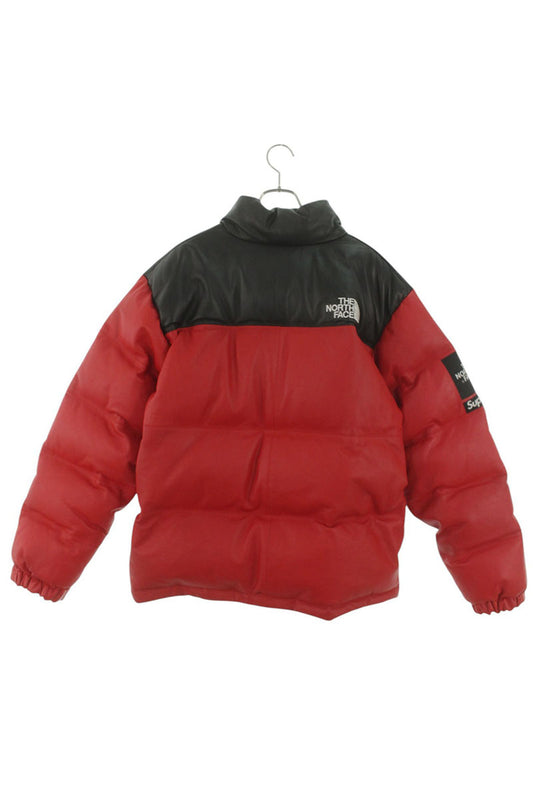 Supreme Leather Nuptse Jacket Black x Red Size L