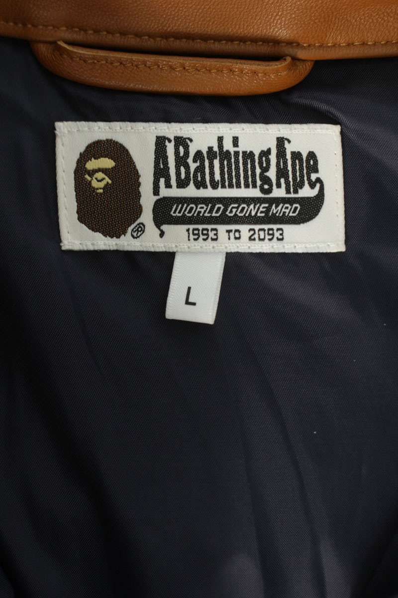 A BATHING APE 25th Anniv. Ltd Ed. Leather Down Brown Size L