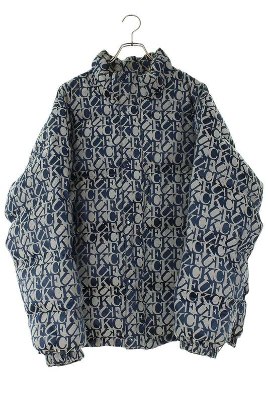 SUPREME 17AW Fuck Jacquard Puffy Jacket Blue Size XL