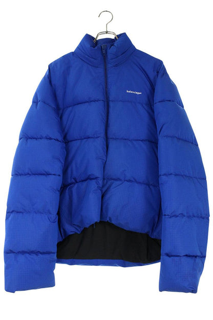 BALENCIAGA Logo Print C-Shape Down Jacket Blue Size M