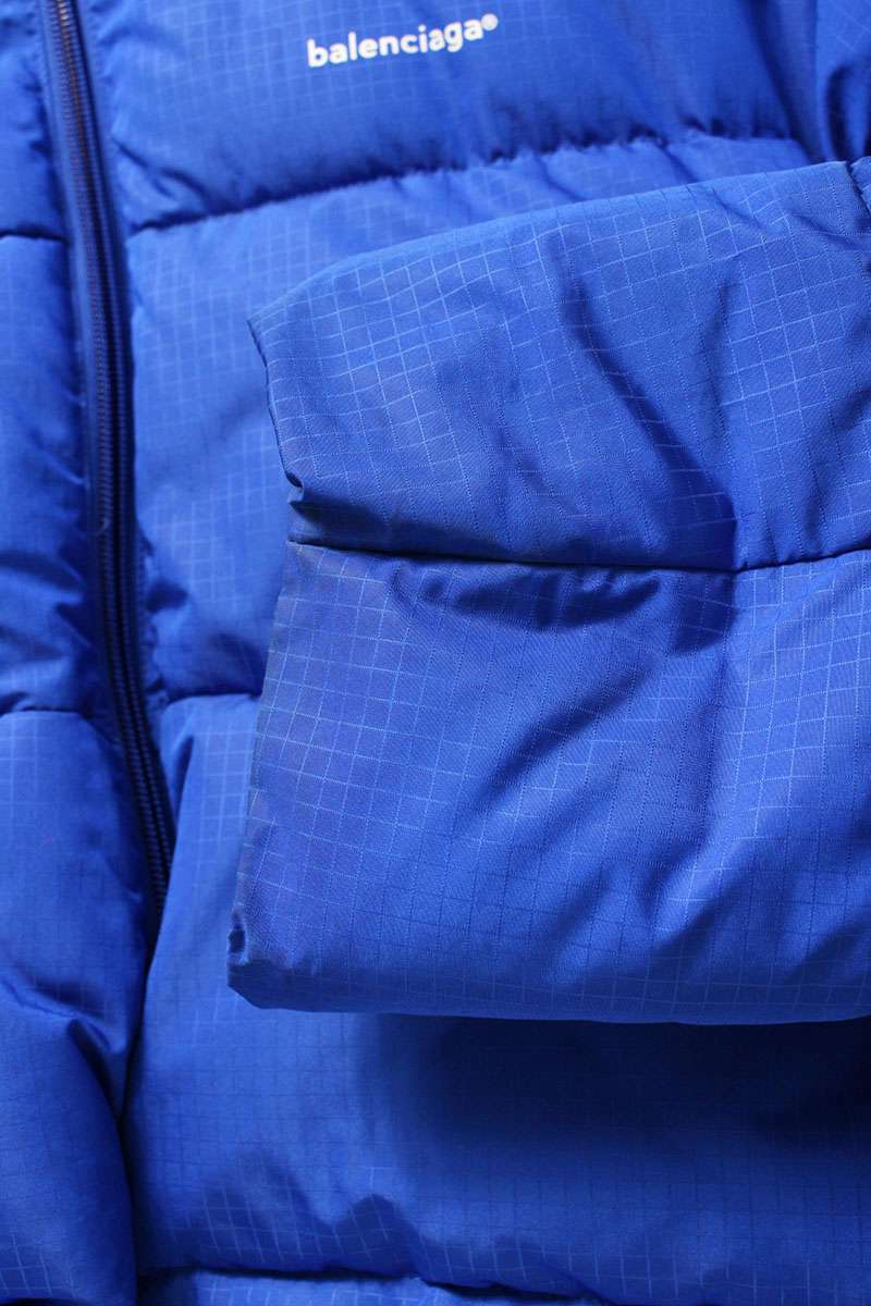 BALENCIAGA Logo Print C-Shape Down Jacket Blue Size M
