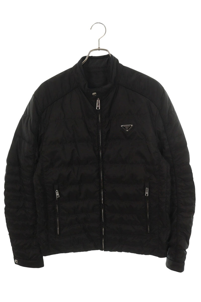 PRADA Triangle Logo Biker Down Jacket Black Size XL