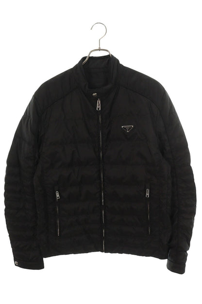 PRADA Triangle Logo Biker Down Jacket Black Size XL