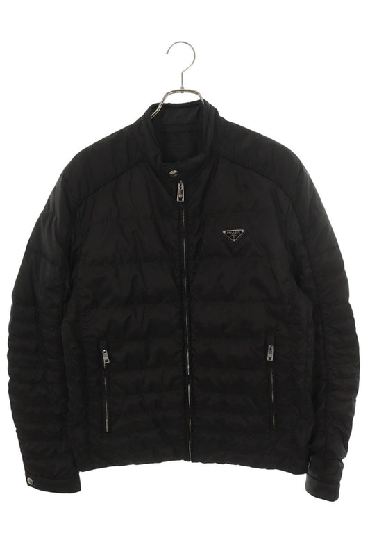 PRADA Triangle Logo Biker Down Jacket Black Size XL