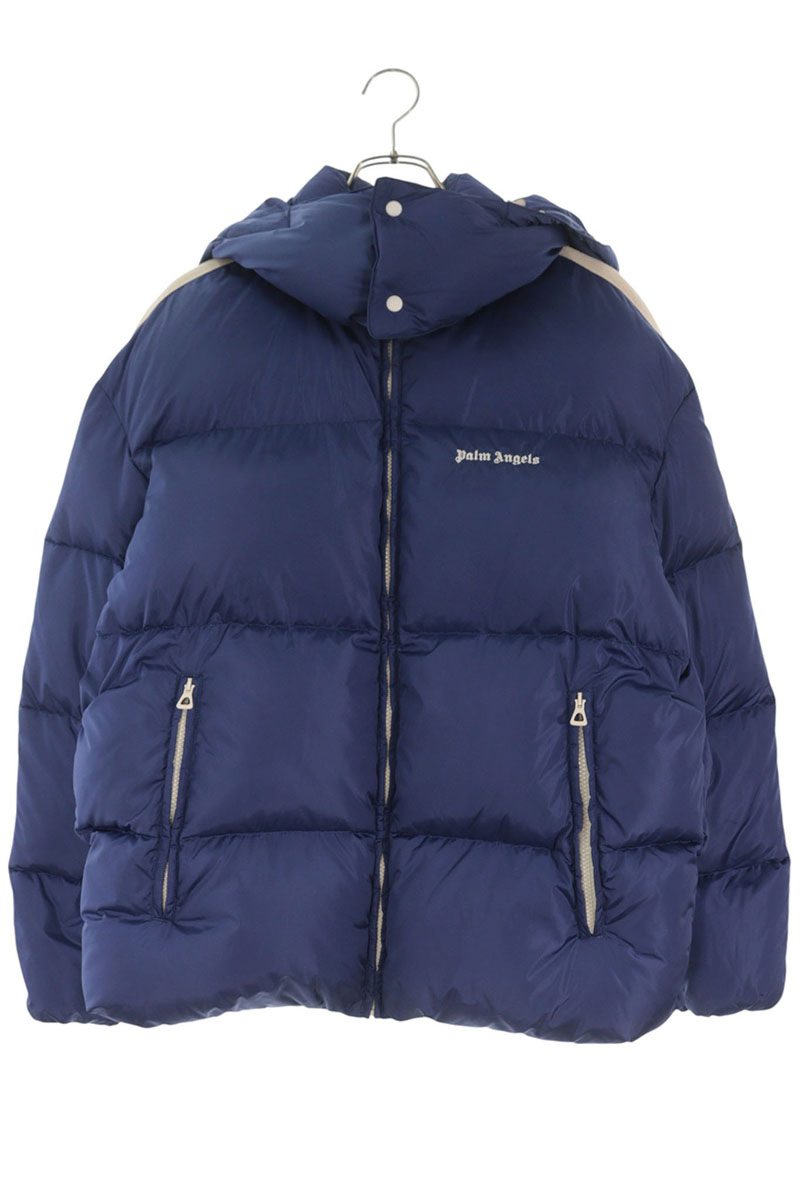 Palm Angels Shoulder Line Logo Print Down Jacket Blue Size M
