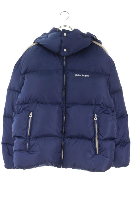 Palm Angels Shoulder Line Logo Print Down Jacket Blue Size M