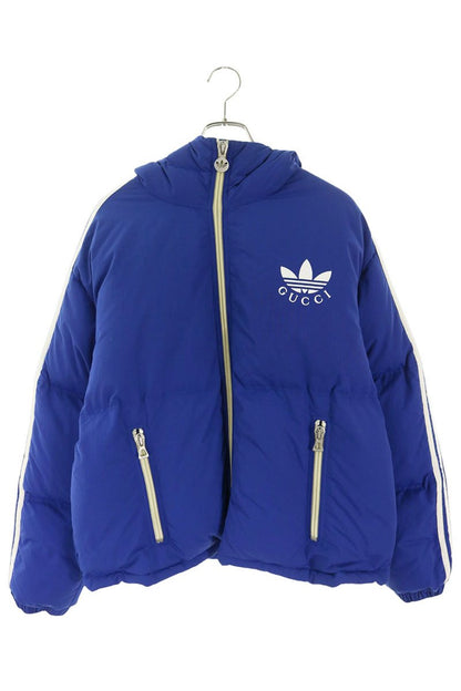 GUCCI Blue Hooded Logo Print Down Jacket Size 44