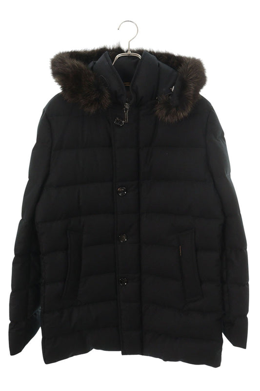 MooRER Fur Trimmed Wool Cashmere Down Jacket Black Size 50