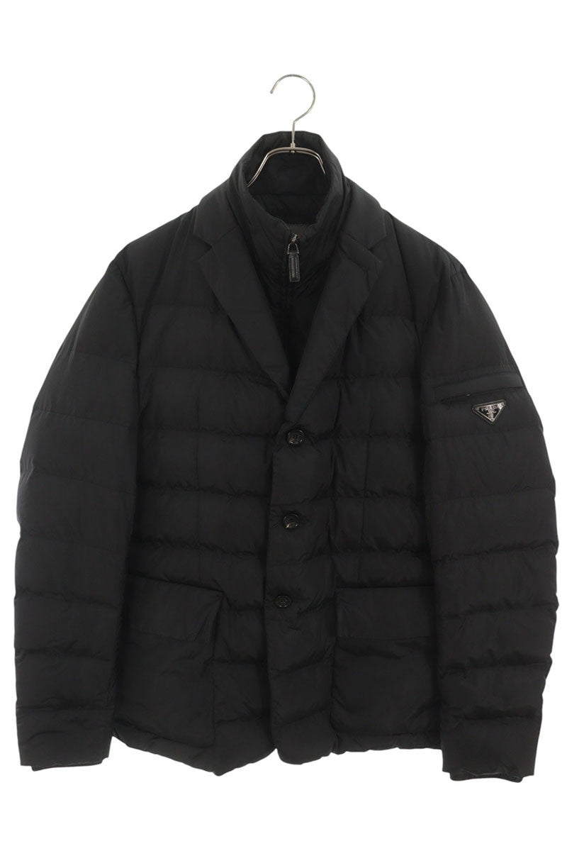 PRADA Triangle Logo Nylon Down Jacket Black Size 46