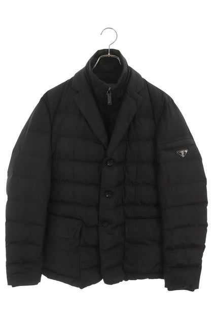 PRADA Triangle Logo Nylon Down Jacket Black Size 46