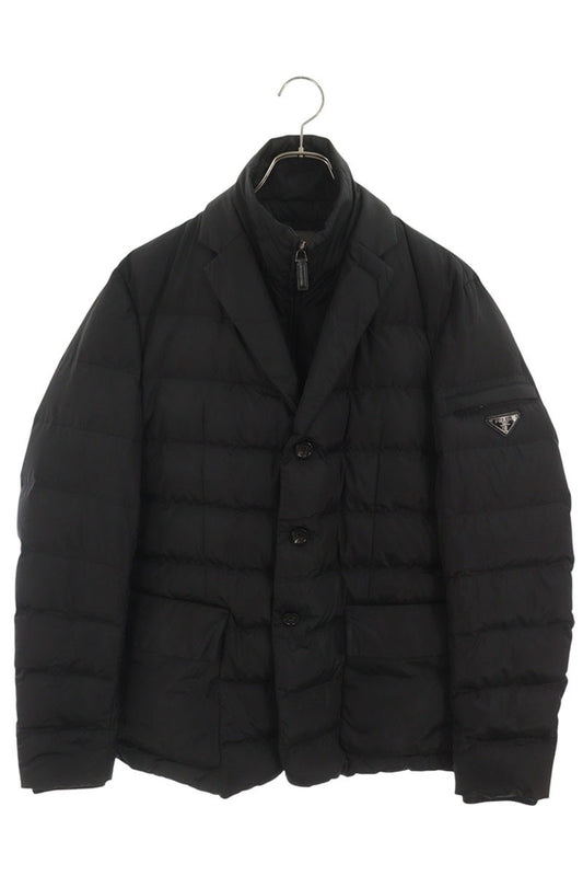 PRADA Triangle Logo Nylon Down Jacket Black Size 46