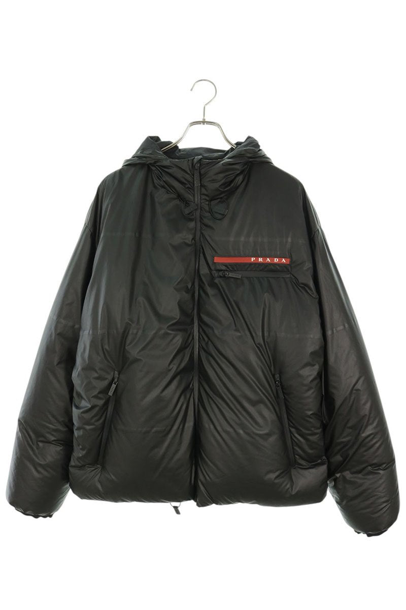 PRADA SGB574 Linea Rossa Nylon Zip-Up Down Coat Black Size L