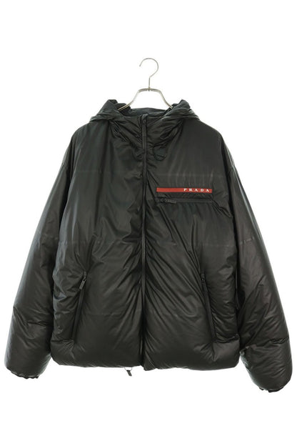 PRADA SGB574 Linea Rossa Nylon Zip-Up Down Coat Black Size L