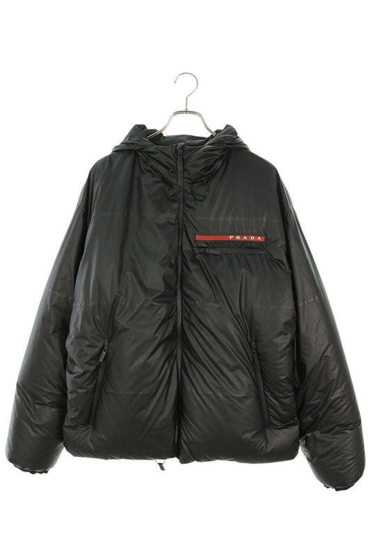 PRADA SGB574 Linea Rossa Nylon Zip-Up Down Coat Black Size L