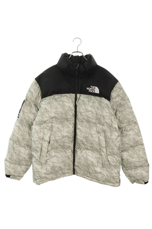 THE NORTH FACE x SUPREME 19AW Paper Print Nuptse Down Jacket Grey Size L