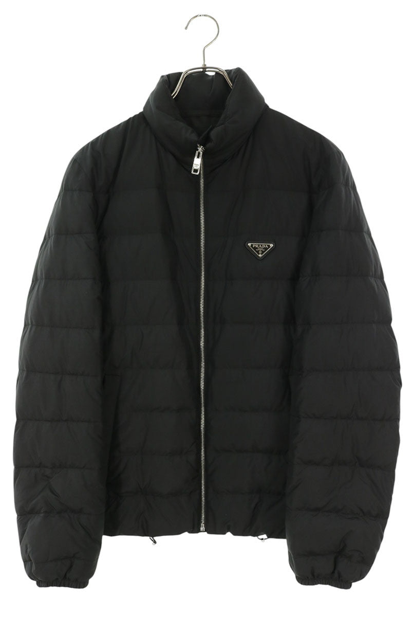 PRADA Triangle Plate Down Jacket Hood Black Size 44