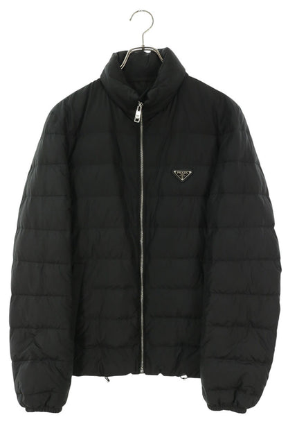 PRADA Triangle Plate Down Jacket Hood Black Size 44