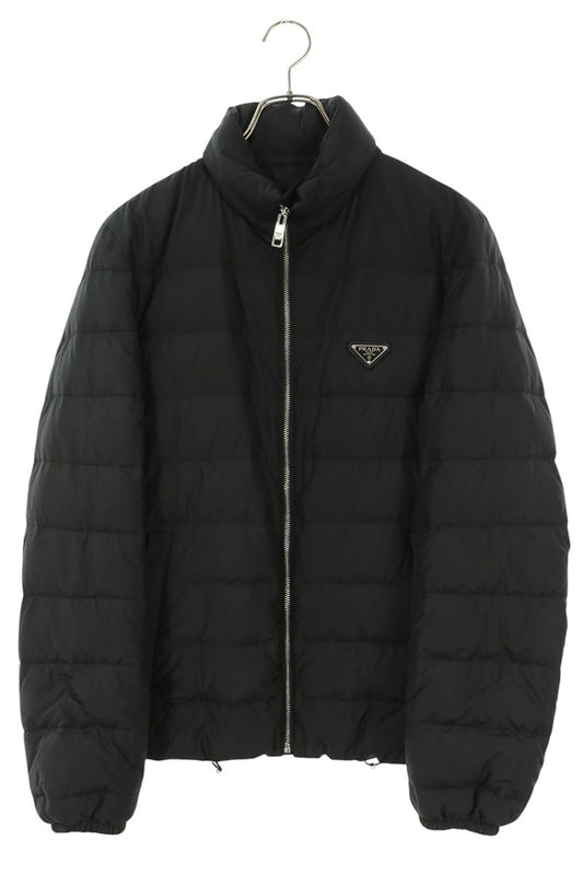 PRADA Triangle Plate Down Jacket Hood Black Size 44