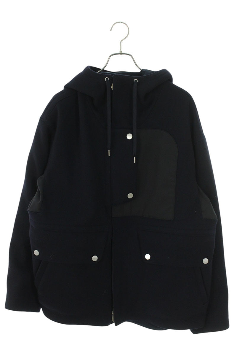HERMES 24AW Wool Hooded Coat Navy Size L