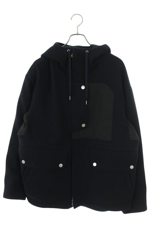 HERMES 24AW Wool Hooded Coat Navy Size L