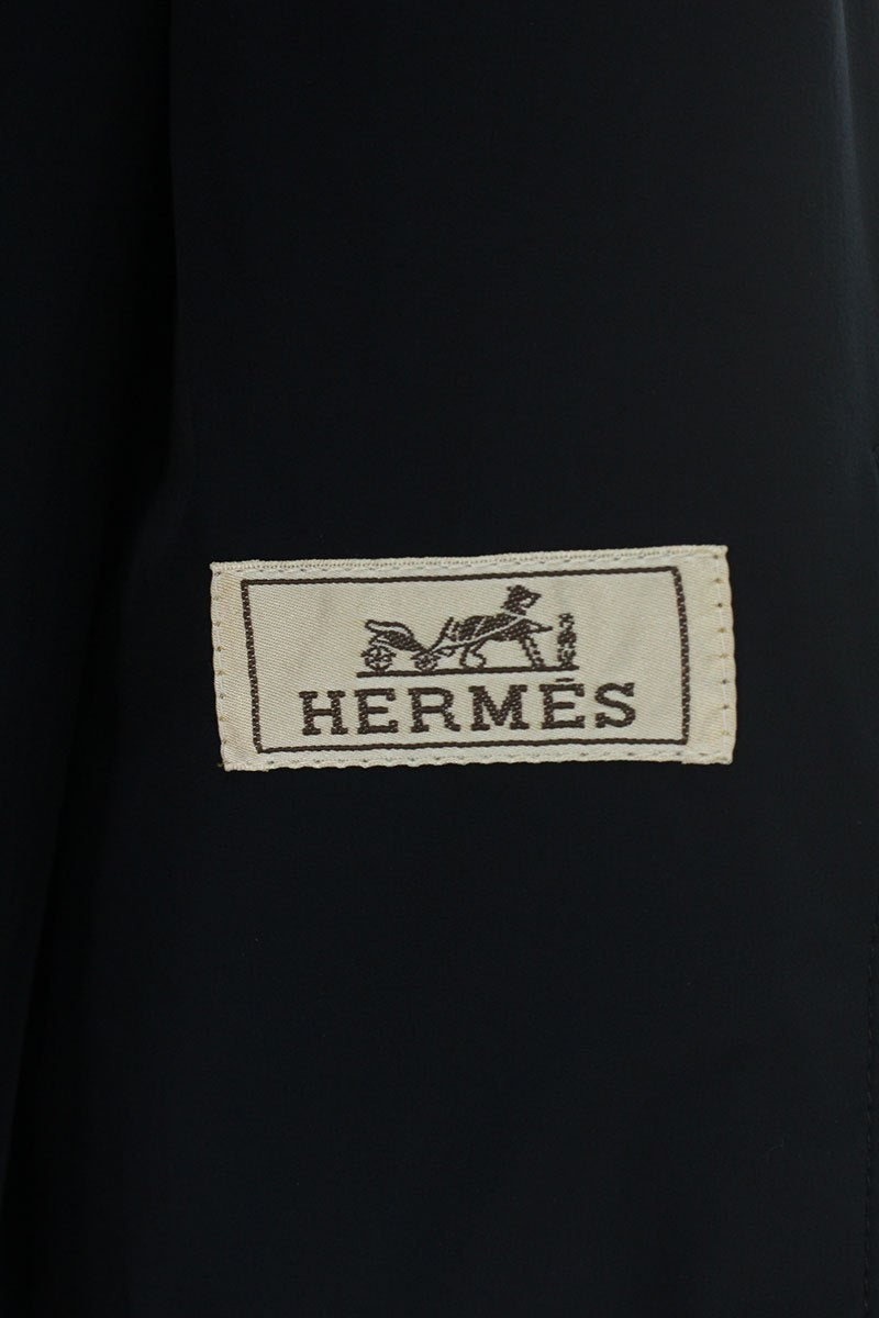 HERMES 24AW Wool Hooded Coat Navy Size L