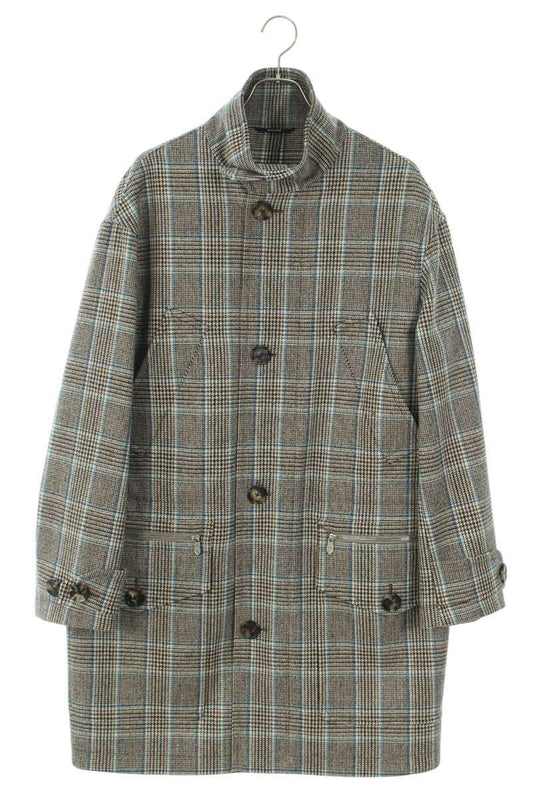 HERMES 24AW Check Wool Chester Coat Gray Size XS