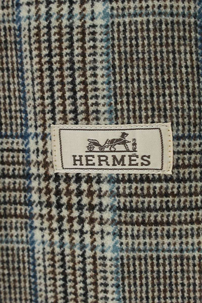 HERMES 24AW Check Wool Chester Coat Gray Size XS