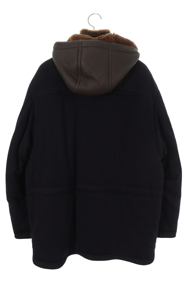 HERMES Lamb Leather Hooded Cashmere Zip Coat Multi Size M