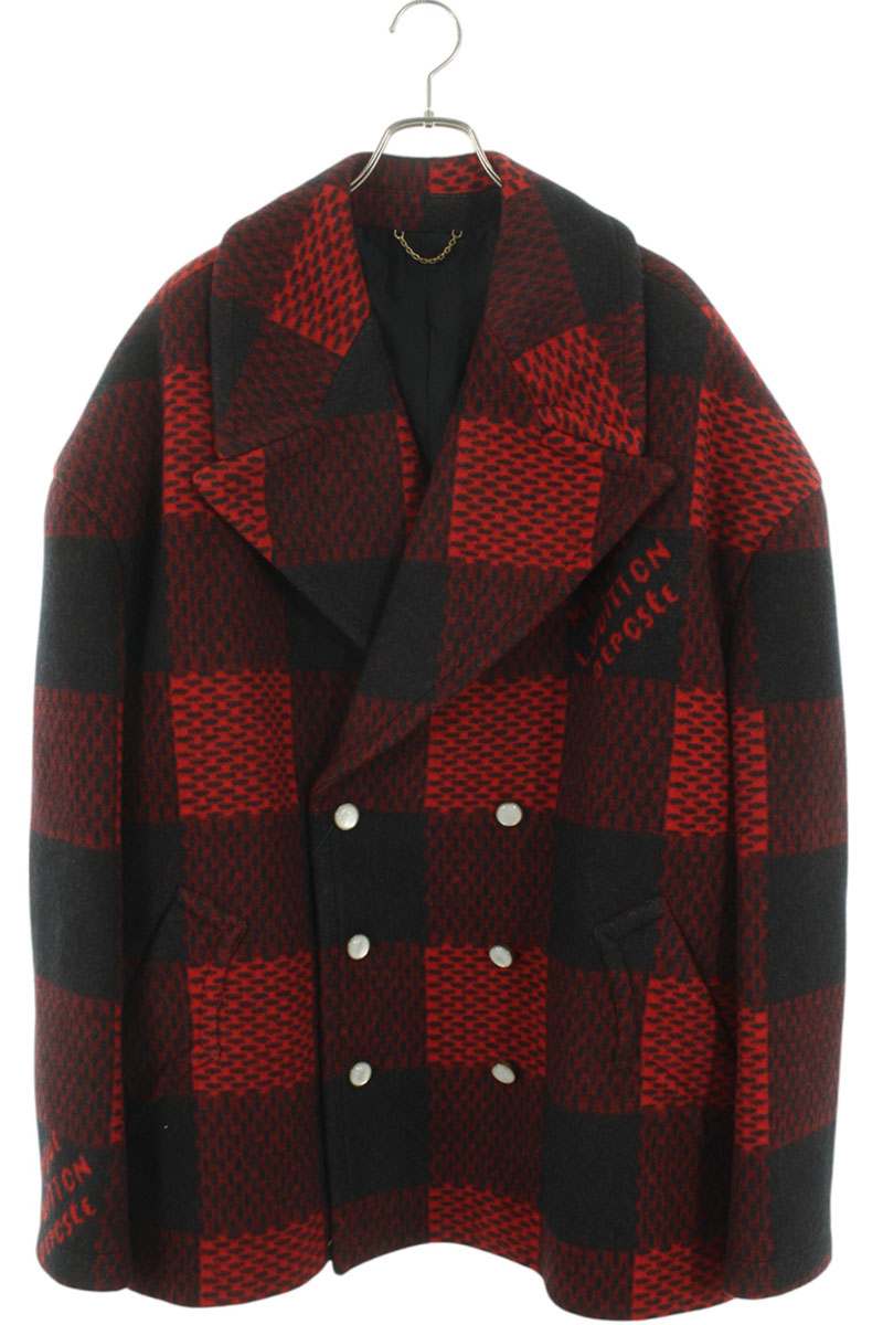 LOUISVUITTON 24AW Damier All-Over Wool Pea Coat Size XXL