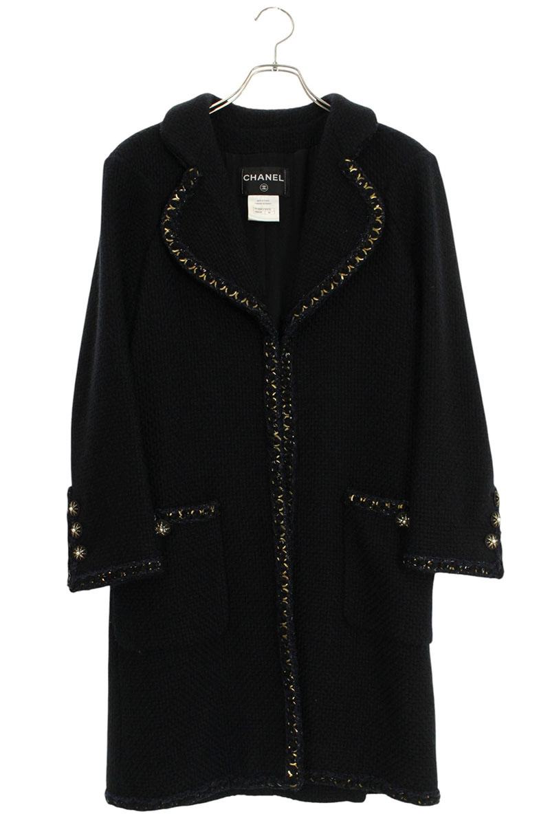 CHANEL Alpaca Tweed Coat Black Gold Size 36