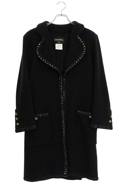CHANEL Alpaca Tweed Coat Black Gold Size 36