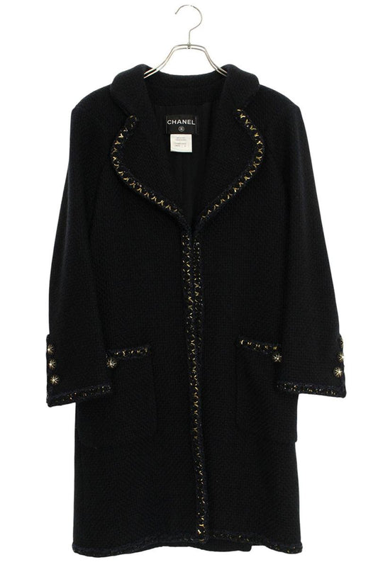 CHANEL Alpaca Tweed Coat Black Gold Size 36