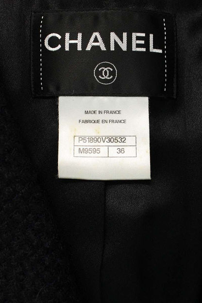 CHANEL Alpaca Tweed Coat Black Gold Size 36
