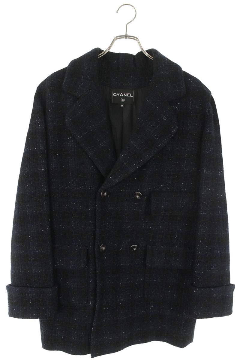 CHANEL Wool Blend Coat Navy Size 38