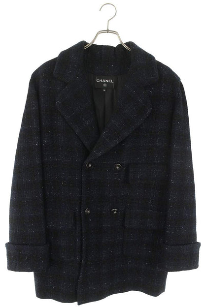 CHANEL Wool Blend Coat Navy Size 38