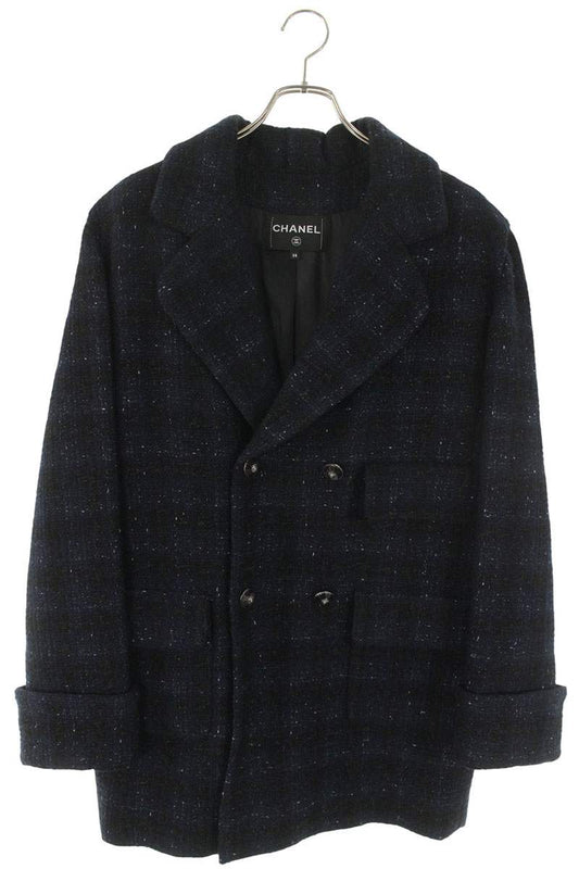 CHANEL Wool Blend Coat Navy Size 38