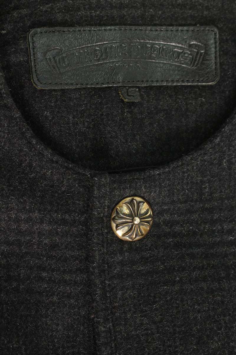 Chrome Hearts Cross Ball Collarless Wool Coat Size L