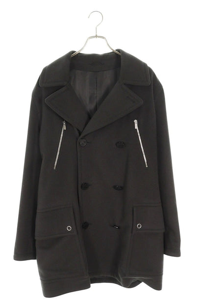HERMES Padded Cashmere Double-Breasted Coat Gray Size L