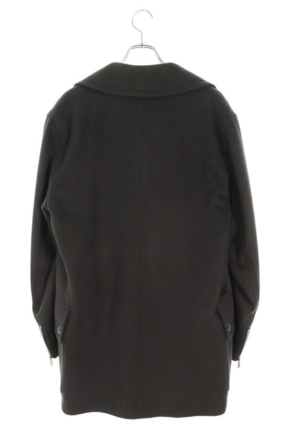 HERMES Padded Cashmere Double-Breasted Coat Gray Size L