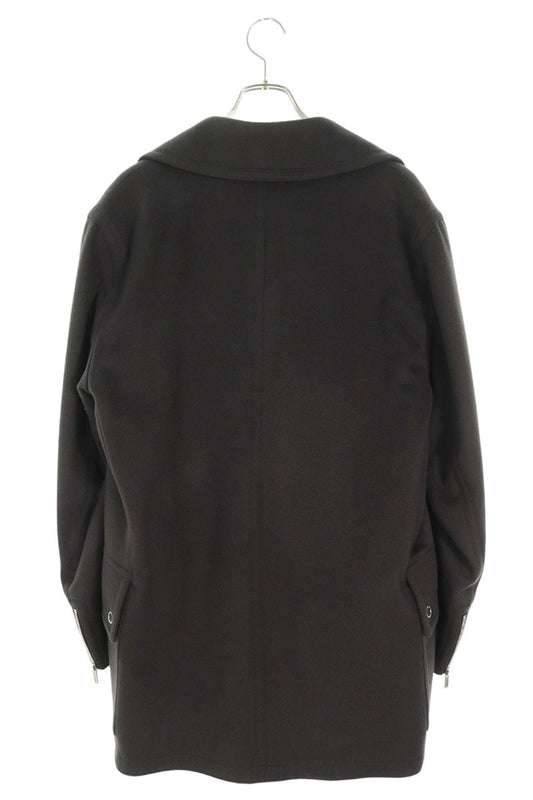 HERMES Padded Cashmere Double-Breasted Coat Gray Size L