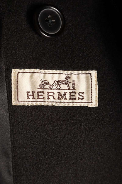 HERMES Padded Cashmere Double-Breasted Coat Gray Size L