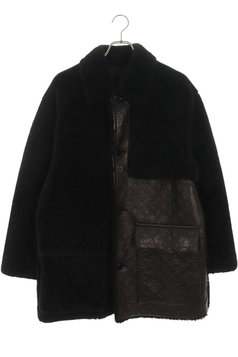 LOUISVUITTON 21AW Monogram Leather Mouton Boa Coat Size L