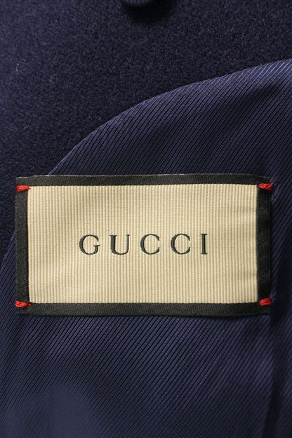 GUCCI Wool Double-Breasted Coat w/ Sleeve Patch Navy Size M