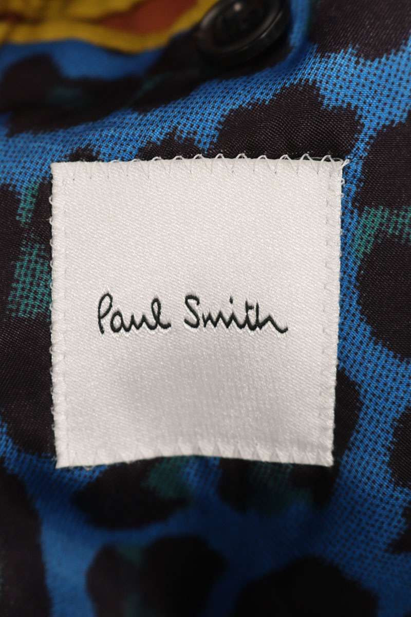 Paul Smith Wool Long Coat w/ Leopard Lining Blue Size L