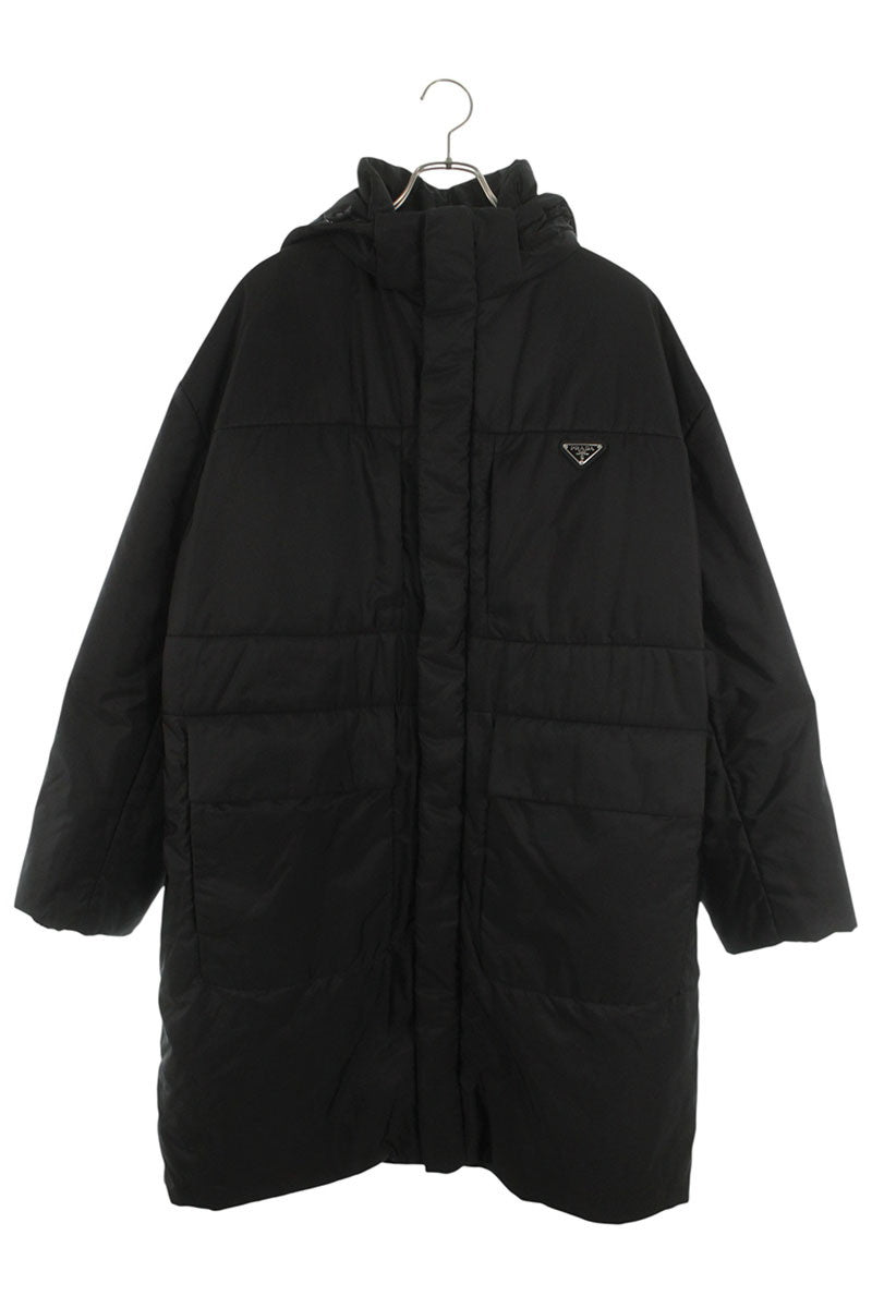 PRADA RE-NYLON Triangle Logo Padded Long Coat Black Size M