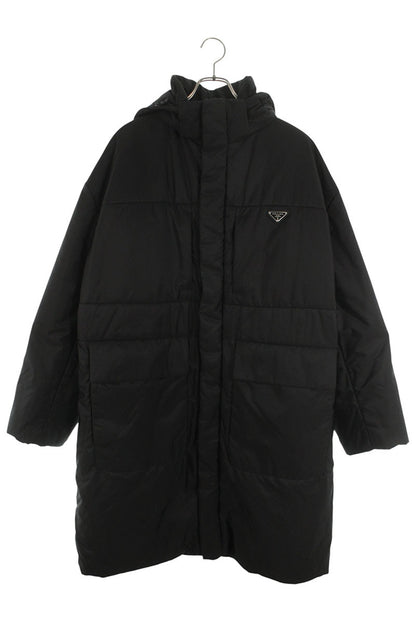PRADA RE-NYLON Triangle Logo Padded Long Coat Black Size M