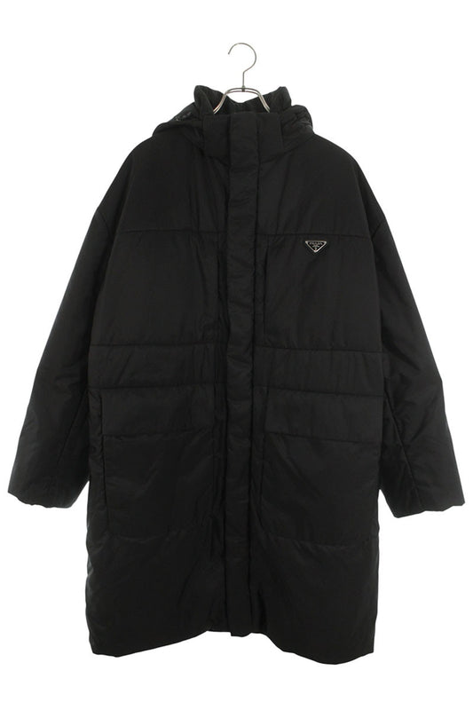 PRADA RE-NYLON Triangle Logo Padded Long Coat Black Size M
