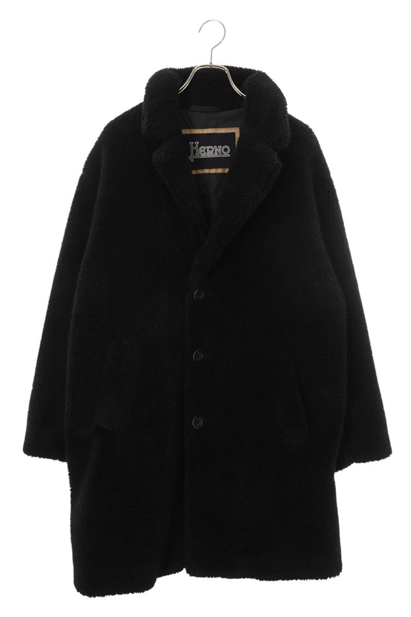 HERNO Faux Fur Chester Coat Black Size S