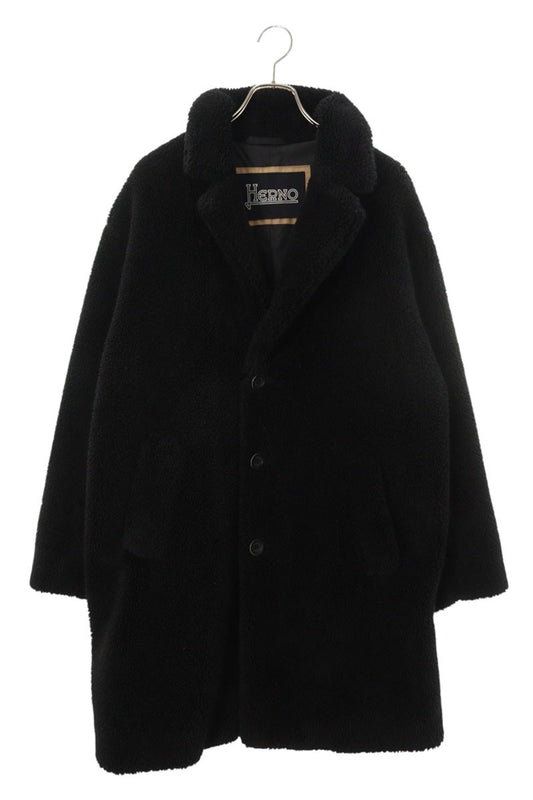 HERNO Faux Fur Chester Coat Black Size S
